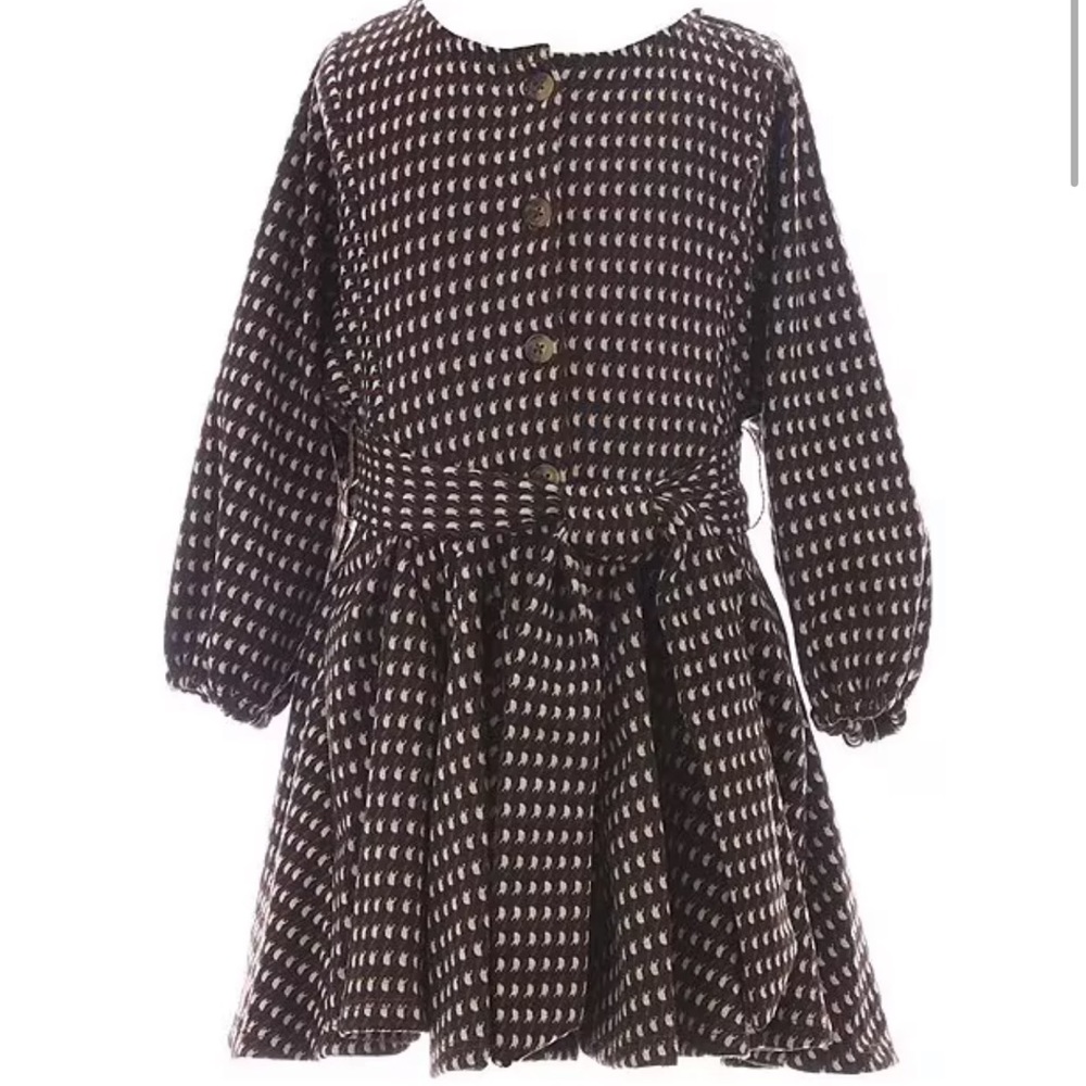 GB Long Sleeve Tie-Waist Button-Front Ruffled Hem Dress